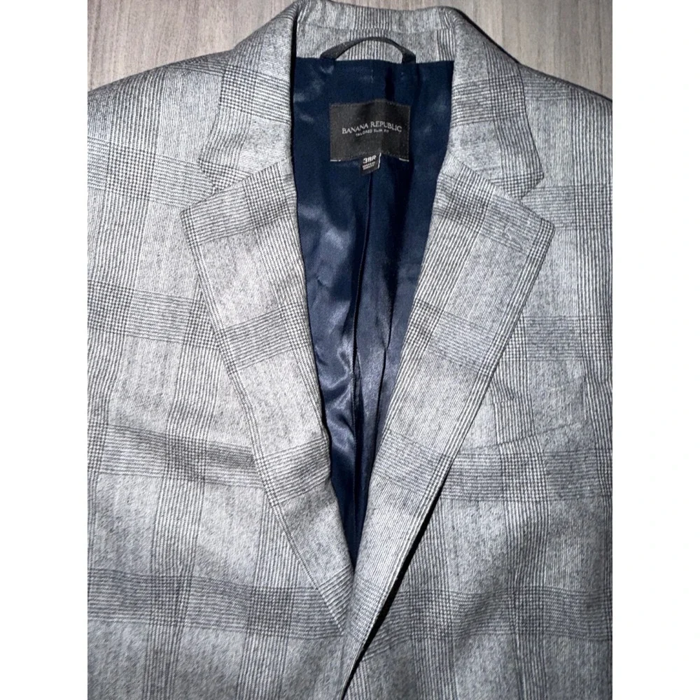 Banana Republic Vitale Barberis Canonico Wool Blazer Grey Plaid 38R Slim Fit A1